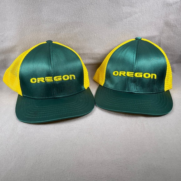 Oregon Ducks Hat Lot Of 2 Trucker Cap Green Yellow NCAA Rhinetones TOW - Picture 1 of 9